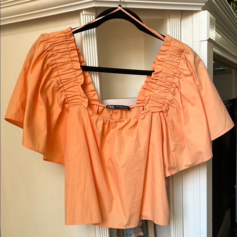 Zara Peach Ruffled Women's Top